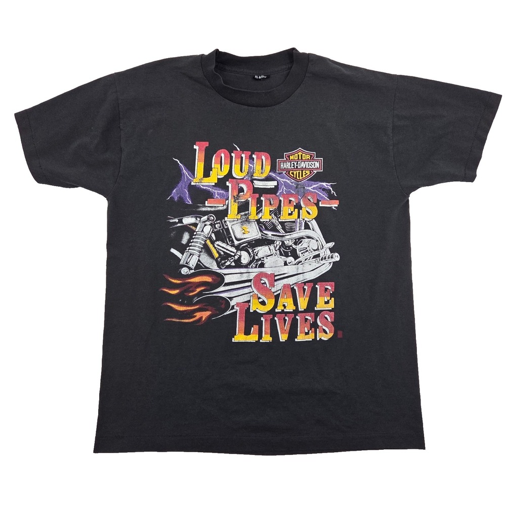 VTG 90s Harley Davidson Loud Pipes Save Lives Shirt XL Faded Single Stitch USA